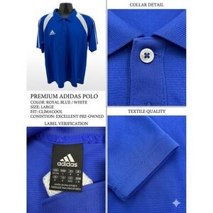 Adidas ClimaCool Royal Blue 3-Stripe Golf Polo - Men's Large